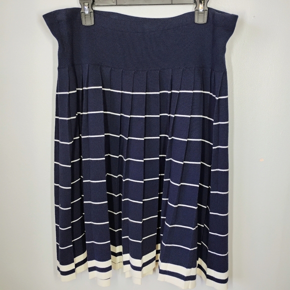 Talbots Pleated Nautical Striped Knit Short Skirt Navy Blue Preppy Plus Size 1X - Picture 1 of 9